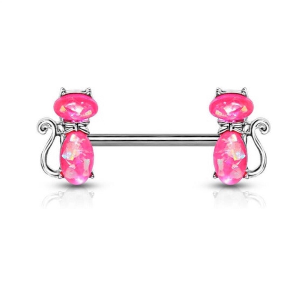 Pink Opal Cat Nipple Bars, Body Jewelry